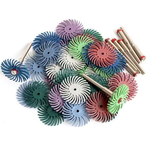 30 disques à poils radiaux de 25 mm avec 4 mandrins 80/120/220/600/1000 pour le nettoyage et le polissage (1/5)