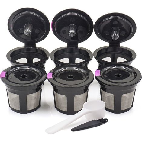 6 wiederverwendbare Kaffeekapseln, Kaffeefilter – nachfüllbare Kapseln für Keurig 2.0 und einige Einzelportions-Espressomaschinen – schwarz