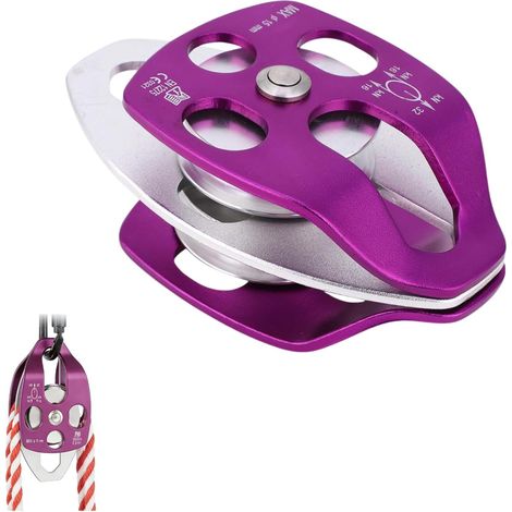 12278.32KN Double Pulley Aluminum Side Swing Pulley Outdoor Aviation Aluminum Double Pulley Purple for Climbing and Mountaineering (1/5)
