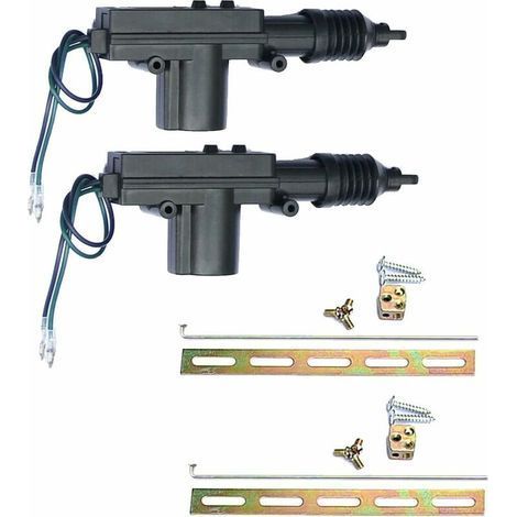 2 x Attuatore universale per serratura elettrica per auto in plastica nera, resistente, a 2 fili, 12V, con telecomando per chiusura centralizzata. (1/5)