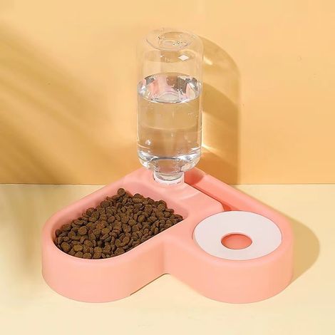 Gamelle d'angle pour chat avec réservoir d'eau automatique - Anti-poussière, garde la gueule et le pelage au sec - Rose