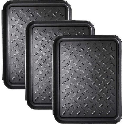 Lot de 3 plateaux à chaussures robustes, pouvant également servir de tapis pour gamelles de chien ou autres, empêchant la boue de s'accumuler au sol (34,8 x 27,4 cm). (1/5)