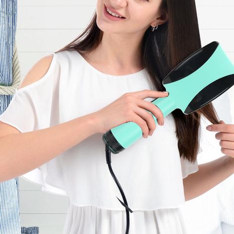 Sèche-cheveux brosse multifonction 2 en 1, pour cheveux secs et humides, avec prise européenne 220V, couleur verte (1/5)