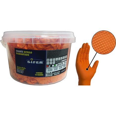 FPLUS guante sifer nitrilo 8m diaman-naranja-dune cubo 150u t-xl