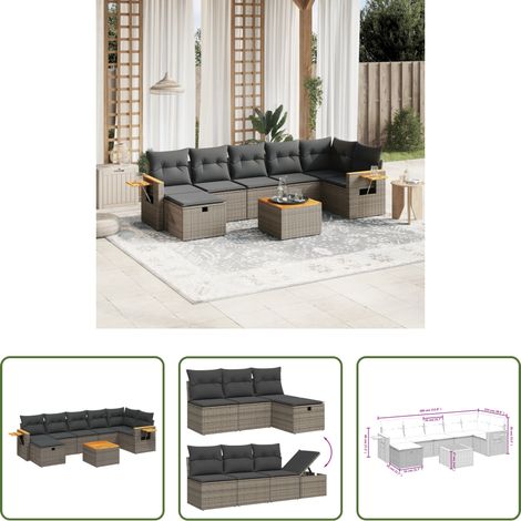 vidaXL Canapé en résine - Salon de jardin 8 pcs avec coussins gris résine tressée (1/5)