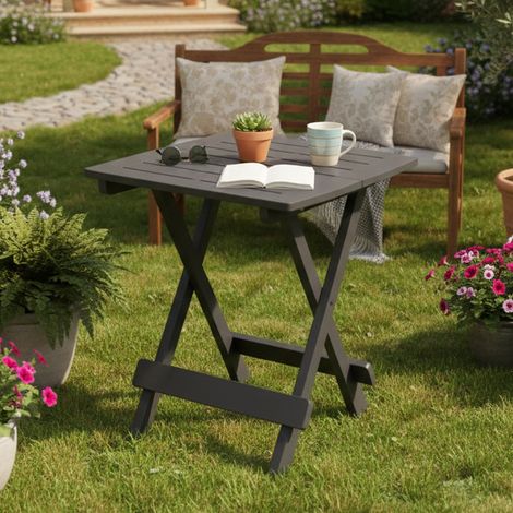 Mesa de Jardín Elpino, 2 Plazas, Largo Máx 44 cm Hecho en Italia, Acabado Liso, 44x44x50h cm Negro Antracita (1/3)