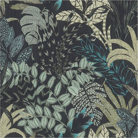 Flowers wallcovering wall Profhome 378603 non-woven wallpaper slightly textured with exotic design matt black blue grey green 5.33 m2 (57 ft2) (1/5)