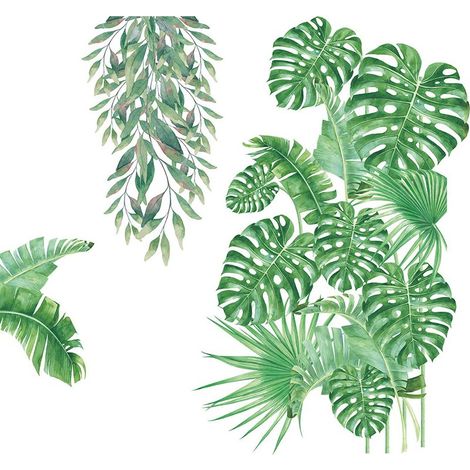 Un conjunto de pegatinas de pared con diseño de hojas verdes tropicales, vinilos decorativos para la pared, ideales para decorar la sala de estar, el dormitorio o la oficina. (1/5)