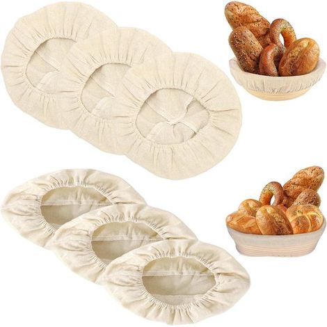 25 cm Stoffbezug 3 runde Gärkörbe mit Stoffeinsatz 3 ovale Gärkörbe mit Stoffbezug Brotbackkorb aus Leinenstoff zum Brotbacken Teiggehenlassen (1/5)
