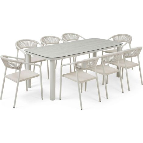 Table de jardin aluminium 213x90 cm et 8 chaises textilène beige (1/5)