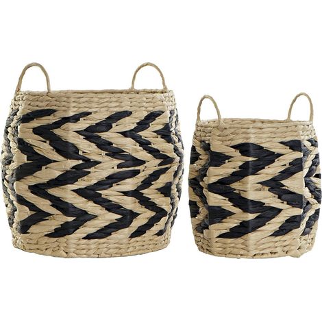 Panier tressé chic en fibre pour déco moderne et pure - Brun naturel avec motifs noirs