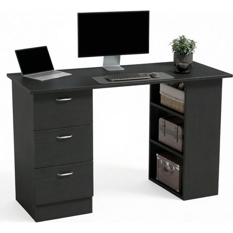 Escritorio de ordenador negro con 3 estantes y 3 cajones MDF 120 x 49 x 72 cm (1/5)