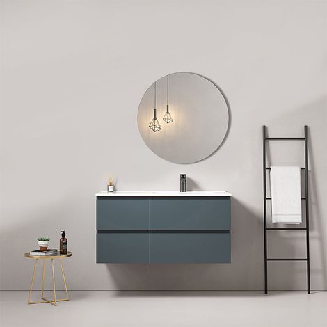 Mobile bagno sospeso 100 cm Blu Mare Lavabo a Destra in Ceramica Specchio Tondo - Fiji Paint (1/5)