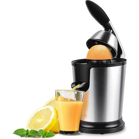 Orange juicer, electric citrus juicer with 2 different sized cones, 160W powerful motor, efficient filtration, easy to clean, for pressing grapes, lemons, limes (1/5)
