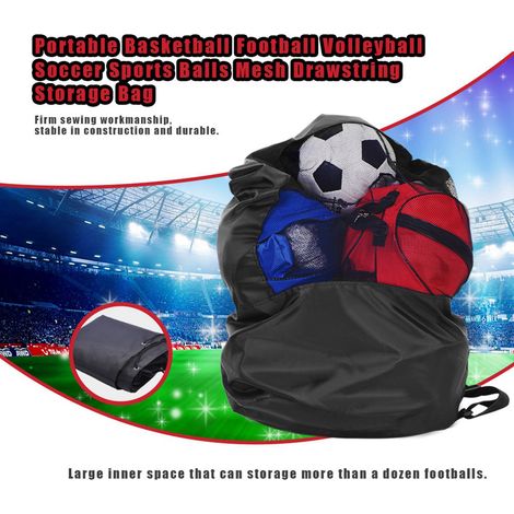 Sac de rangement portable en filet avec cordon de serrage pour ballons de basketball, football, volley-ball et soccer (1/5)