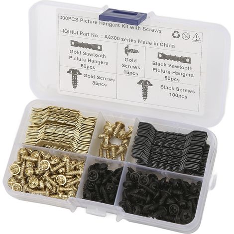 100 attaches de cadre photo à double trou de 4 mm avec kit de 240 vis pour suspendre cadres photo et horloges. (1/5)