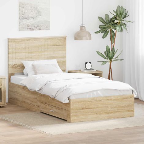 vidaXL Bed Frame with Drawer Sonoma Oak 100 x 200 cm Engineered Wood (1/5)