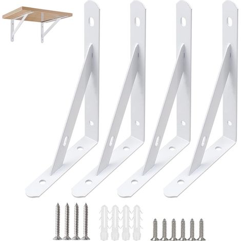soportes de estante de pared blancos de 25 cm, de hierro blanco, con tornillos para cocina, dormitorio, estante decorativo, mueble colgante, armario (carga de 30 kg). (1/3)