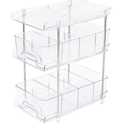 Meuble de rangement sous évier.Boîte de rangement cosmétique de bureau.Organisateur sous Évier Cuisine. Étagère Placard sous Évier Coulissant Multifonctionnelle Salle de Bain -Clair[Trois couches] Deu (1/4)