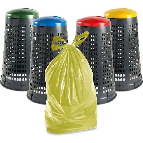 4 Trespoli coloratI Bidone + 20 Sacchi Spazzatura Omaggio da Esterno 100 LT con Coperchio Anello Fermasacco contenitore cestino in Plastica Traforata Anti Odore RACCOLTA DIFFERENZIATA isola ecologica (1/5)