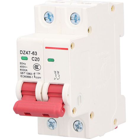 Disjoncteur miniature 20A 2P, avec fenêtre visuelle ergonomique, protection contre les surcharges, disjoncteur compact pour usage électrique. (1/5)