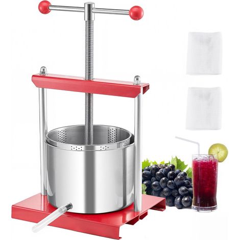 Presse à fruits de 6 L (1,6 gal), 2 fûts en acier inoxydable, presse à jus manuelle, presse pour cidre, pommes, raisins, teinture, miel, huile d'olive avec poignée en T pour cuisine extérieure et mais (1/5)