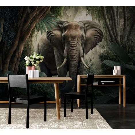 Papier Peint Animaux - Éléphant Majestueux dans la Jungle - 150 x 250 cm (1/2)