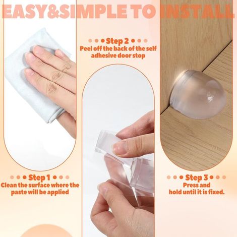 Lot de 6 butées de porte adhésives en caoutchouc pour sol et douche, protection murale, coussinets de sol, sans perçage. (1/4)