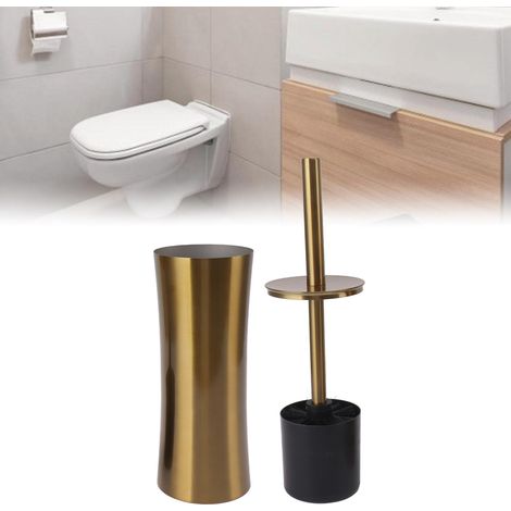 Brosse Toilette Inox Doré avec Porte, Petite taille domestique (1/4)