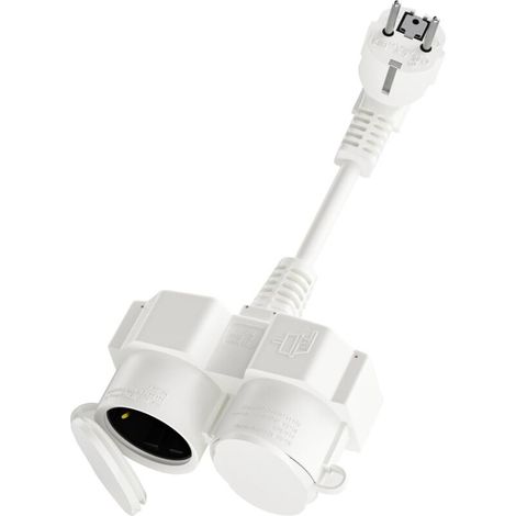 Rallonge avec prises Schuko, fiche double en caoutchouc pour usage extérieur, prise extérieure 2 en 1, étanche IP44 pour jardin, cuisine, blanc (1/5)
