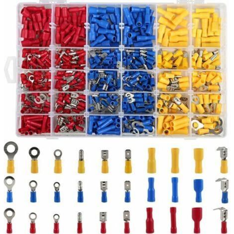 Sortimentsbox mit 480 einzelnen gecrimpten elektrischen Klemmen und Steckverbindern inklusive Aufbewahrungsbox