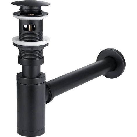 Adjustable Black Pop-Up Bottle Siphon for Sink, G1 1/4 Thread, with Overflow and Odor Control, Complete Kit for Bathroom Renovation (1/4)