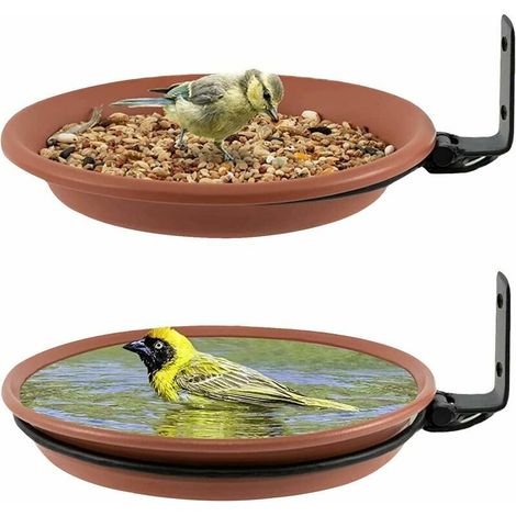 2 PCS Abreuvoir Oiseaux,Mangeoire pour Oiseaux Exterieur Et Bain d'oiseaux,Abreuvoir pour Oiseaux Balcon,Distributeur Nourriture pour Oiseaux Sauvages,Baignoire à Oiseaux, (Brun) (1/5)
