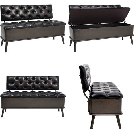 Sitzbank mit Stauraum und Rückenlehne 110cm Schwarz Kunstleder - Vintage Möbel - Aufbewahrungsbank - Wohnzimmer Deko - Garderobe - Schuhschrank - Home & Living