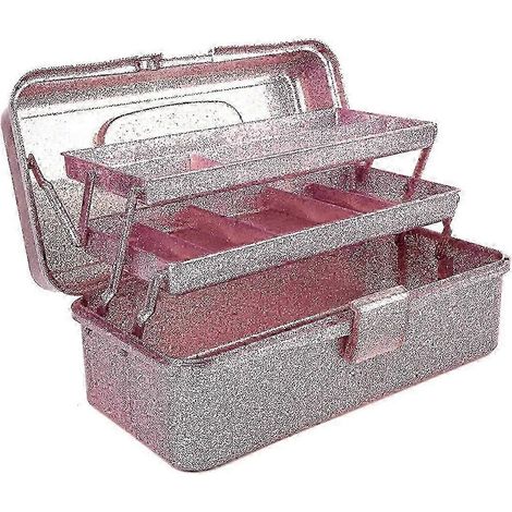 Boîte de rangement rose pailletée pour outils de loisirs créatifs, boîte de pêche portable empilable à 3 niveaux, boîte de couture, organisateur pour les arts plastiques (1/5)