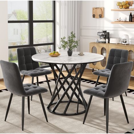 5-teiliges Tisch- und Stuhlset, runder Tisch Ø 80 cm, MDF-Tischplatte in Marmoroptik (1/5)