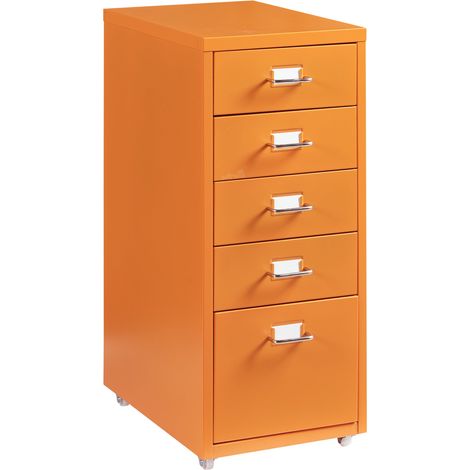 Caisson de bureau armoire meuble de rangement à roulettes avec 5 tiroirs 69 x 28 x 41 cm orange (1/4)