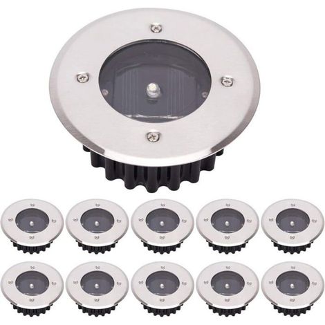 LED Lampe solaire au sol 10 Pack, lumière extérieure, Réverbère Lumières, Ensevelies Lumière, étanche IP65 (Blanc Froid, Rond) (1/5)