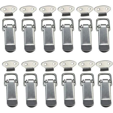 NALOOKAMIC 12 PCS Loquet à Bascule Fermoir à Ressort avec Crochet Fermeture à Ressort en Acier Inoxydable pour Coffret, Boîte, Tiroir, Armoire, Trousse médical,Fermeture à Levier, Loquet à Ressort,