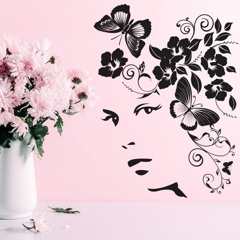 Sticker Mural - Visage Papillons - 57x77 cm - Noir (1/3)