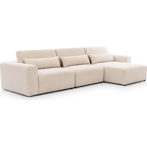 Canapé d'angle droit 3 places modulable têtières relevables Velano Beige (1/5)