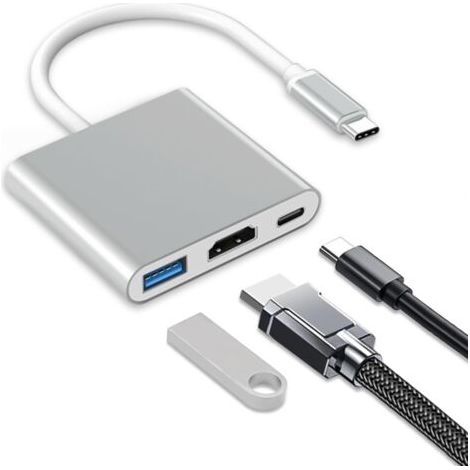 3-in-1 USB C HDMI Adapter, Light-Ning to HDMI Kabel HDMI Kabel für TV Adapter, USB C Auf HDMI, Multiport Digital AV mit 4K HDMI, USB-A 3.0, 3in1 Plug and Play HDMI USB C