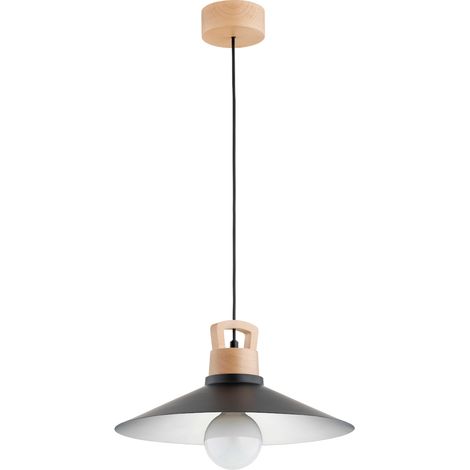 Suspension rustique bois clair métal noir E27 Alfa (1/3)