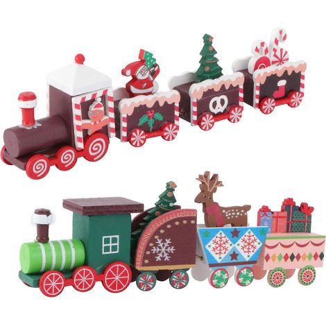 Lot de 2 décorations de Noël en bois en forme de train, idéales pour un bureau ou comme cadeau de Noël pour enfants.-20X2.7CM-Red