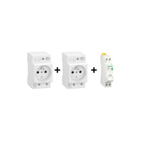 Schneider - Resi9 XP - LOT de 2 Prises Modulaire + 1 Disjoncteur 16A - Ru00e9f. : R9PCS616x2+R9PFC616 (1/2)