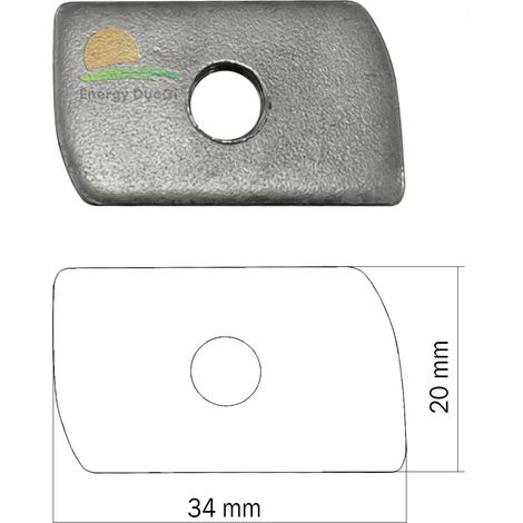 Tassello scorrevole per fissaggio componenti fotovoltaico, 34 x 20 x 4 mm, filettatura M8