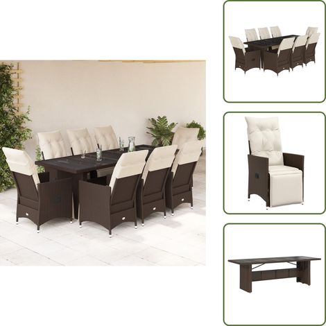 Mesa de jardín - vidaXL Set de mesa y sillas jardín 9 piezas y cojines ratán PE marrón - Ratán sintético