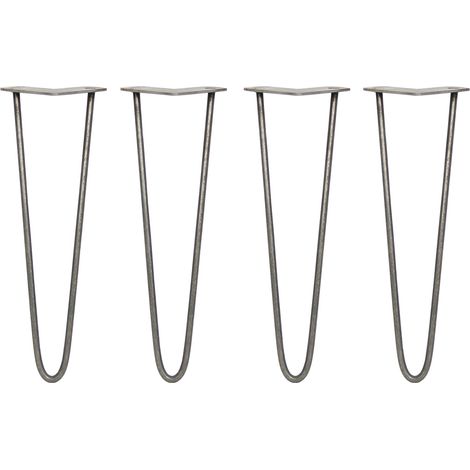 SKISKI LEGS - 4 Patas de Horquilla Metálicas para Mesa Muebles Metal Hairpin Legs 40.6cm Acero Natural 2 Puntales de Espesor 10mm con Pies Protectores + Paquete de 16 Tornillos de 20mm GRATIS