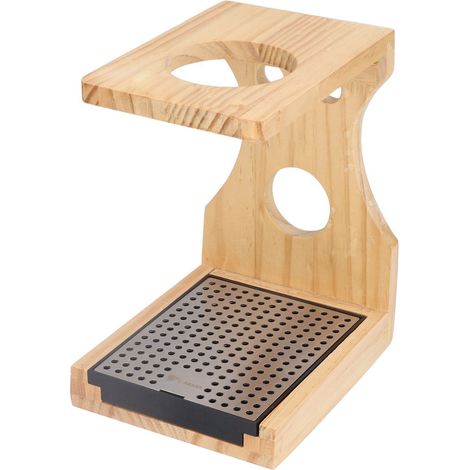 Support à café filtre original, léger et robuste, couleur bois, avec plateau filtre à eau en acier inoxydable. (1/5)