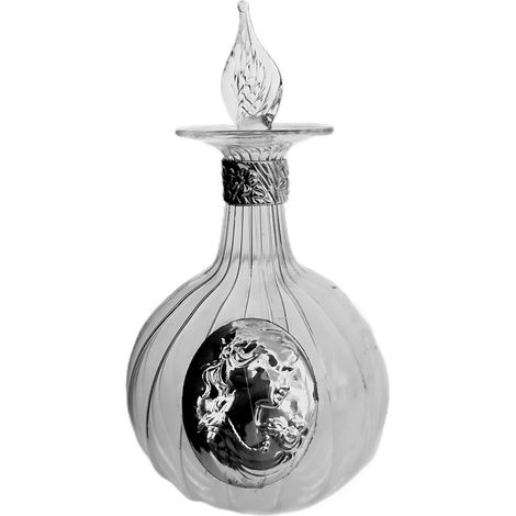 bottiglia in vetro soffiato e argento boccetta profumo con tappo made in Italia da collezione particolare vintage moderno (1/5)